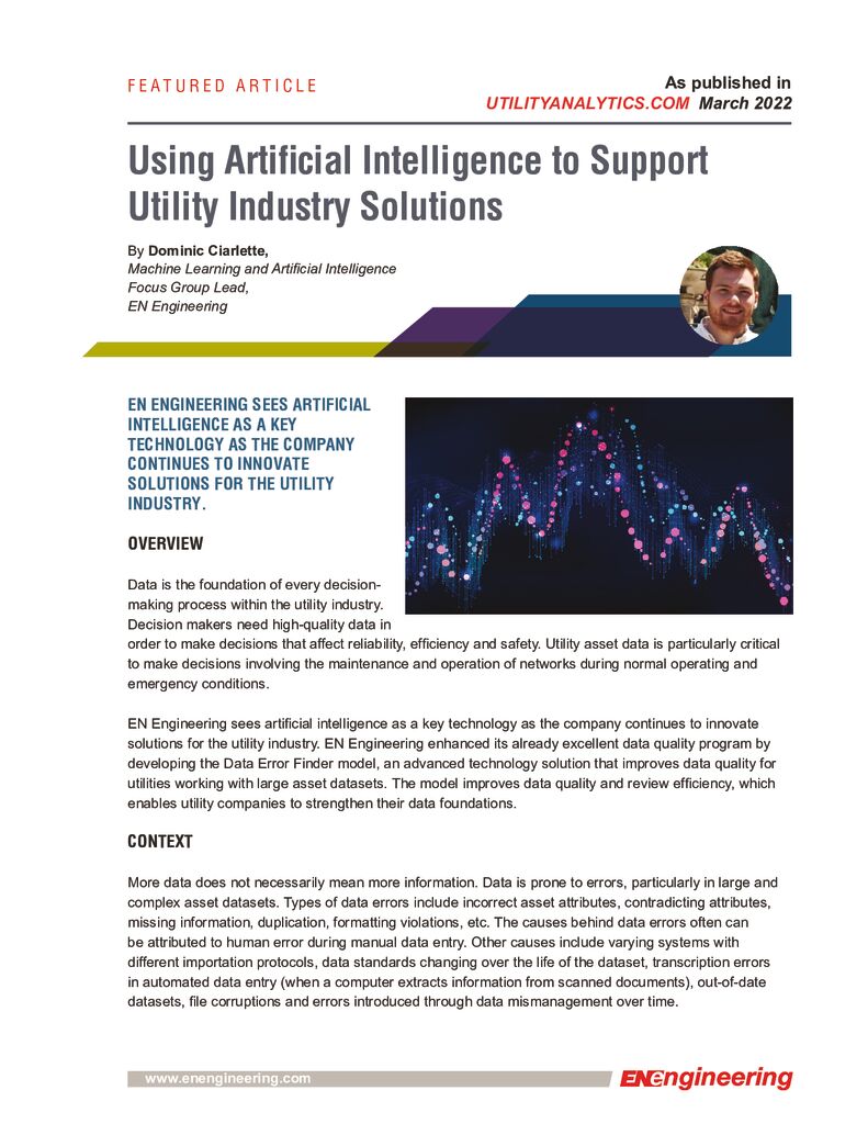 Using Artificial Intelligence to Support Utility Industry